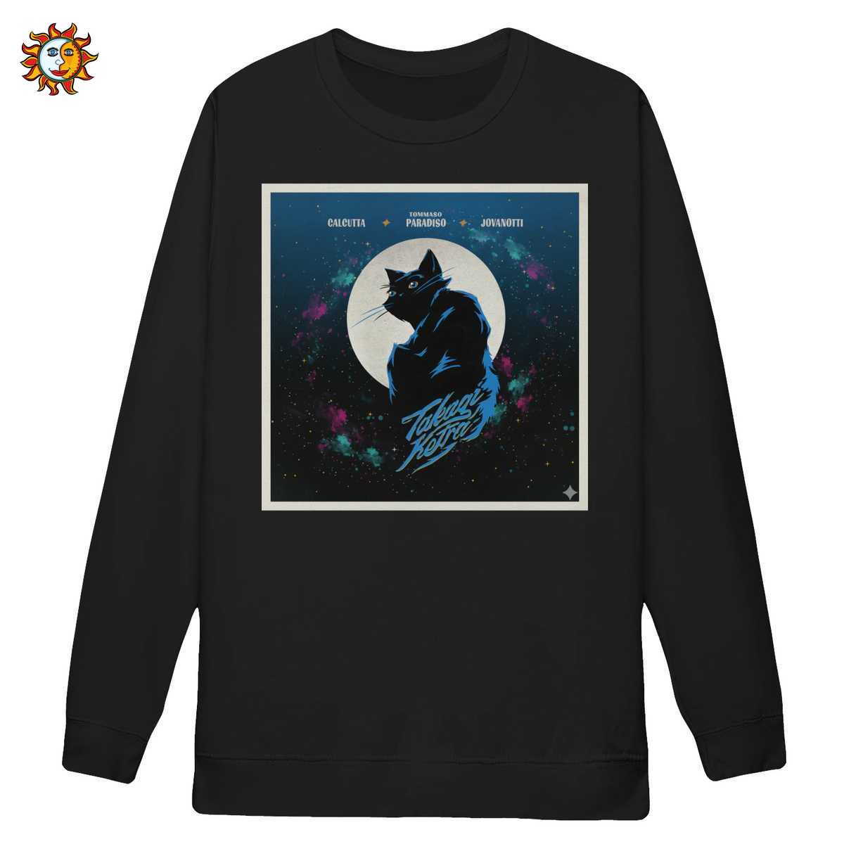 T-shirt La Luna e la Gatta di Jovanotti | Design Retrò Stile Fumetto Anni '80 3 Felpa La Luna e la Gatta Jovanotti Stile Retrò | Maglione Gatto Nero Vintage
