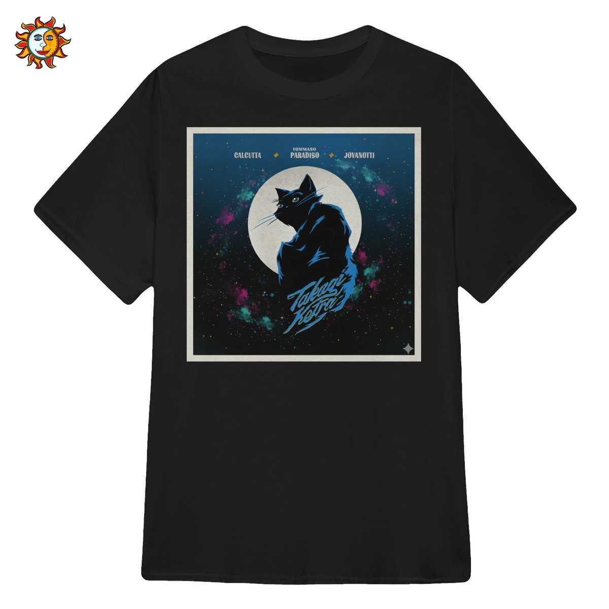 T-shirt La Luna e la Gatta di Jovanotti | Design Retrò Stile Fumetto Anni '80 1 Maglietta La Luna e la Gatta Jovanotti Stile Retrò Fumetto | T-shirt Gatto Cosmico